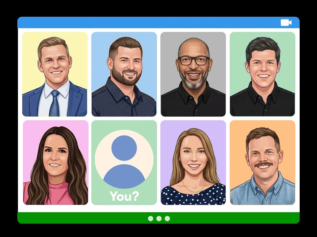 Illustration of the LawFinch team on a video call